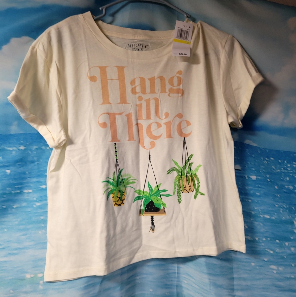 Mighty Fine NWT Hang‎ In There Plant Crop Tshirt Women's Size Medium